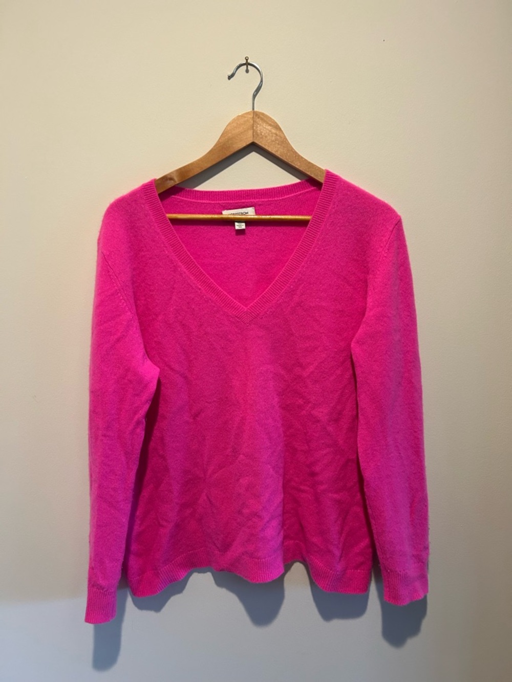 Nordstrom Hot Pink V-Neck Cashmere Sweater